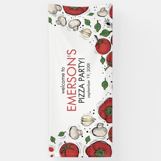 ピザパーティー誕生日ウェルカムバナーポスター 横断幕 (縦)