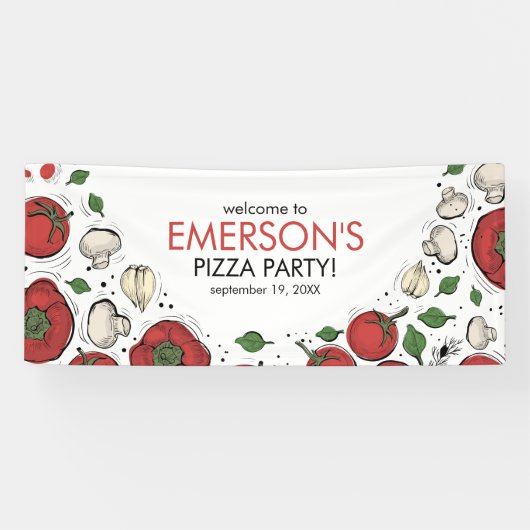 ピザパーティー誕生日ウェルカムバナーポスター 横断幕 (横)