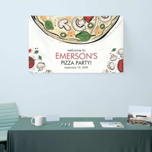 ピザパーティー誕生日ウェルカムバナー 横断幕 (トレードショー)