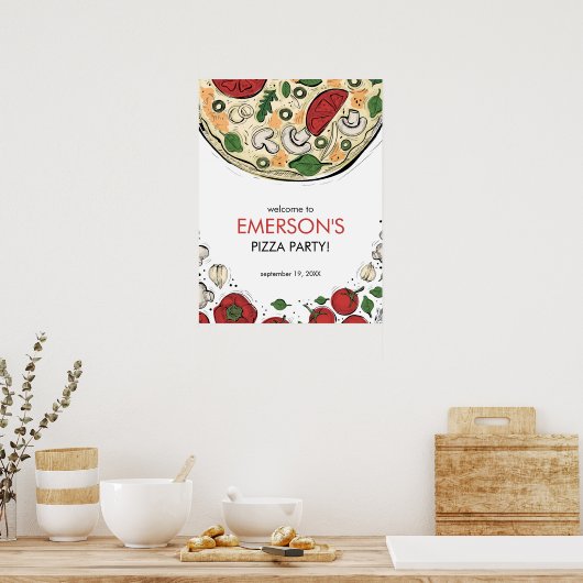 ピザパーティー誕生日ウェルカムポスター ポスター (キッチン)