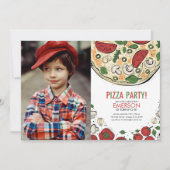 ピザパーティー誕生日フォト招待状 招待状 (正面)