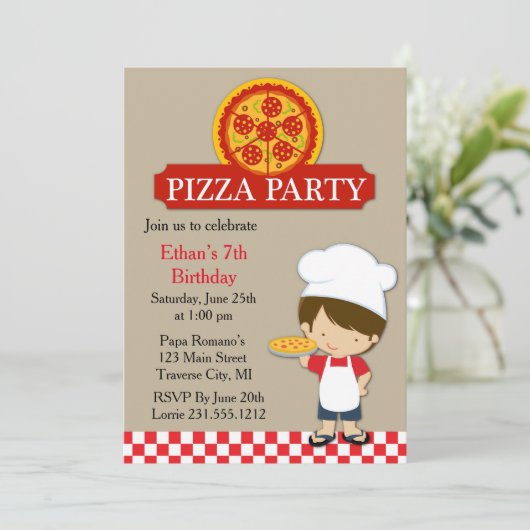 ピザパーティー誕生日ボーイ 招待状 (スタンド正面)