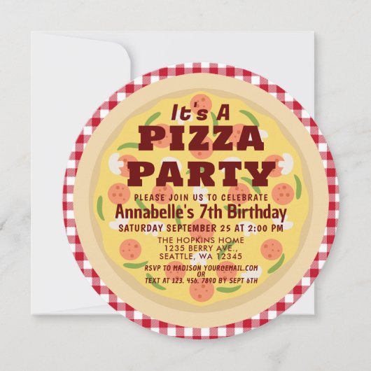 ピザパーティー誕生日子供の誕生日 招待状 (正面)