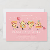 ピザパーティー誕生日招待状ガールズキュートピザパーティー 招待状 (正面)
