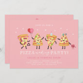 ピザパーティー誕生日招待状ガールズキュートピザパーティー 招待状 (正面/裏面)