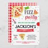 ピザパーティー誕生日招待状ボーイガール 招待状 (正面/裏面)