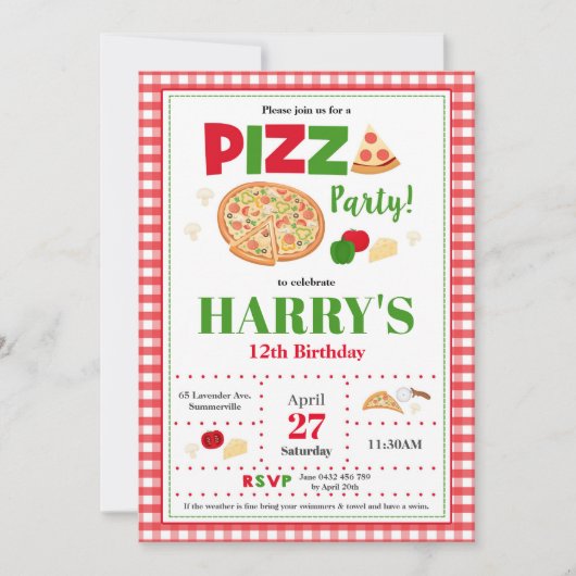 ピザパーティー誕生日招待状ボーイズファストフード 招待状 (正面)