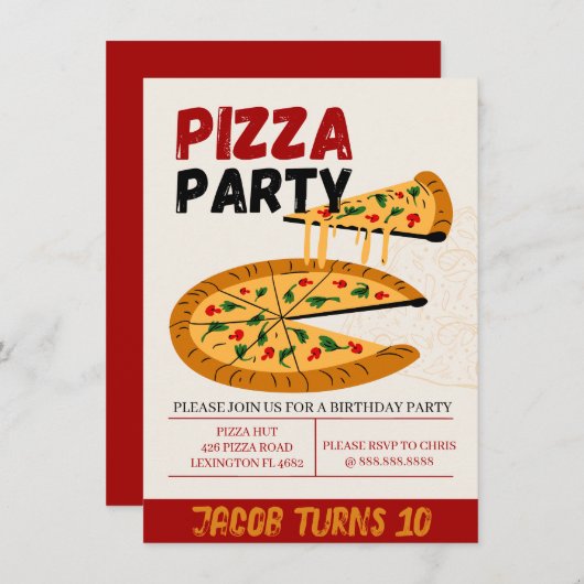 ピザパーティー誕生日招待状 招待状 (正面/裏面)