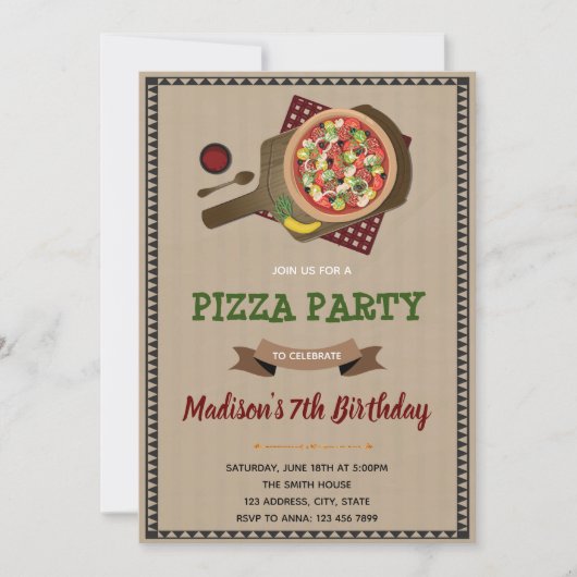ピザパーティー誕生日招待状 招待状 (正面)