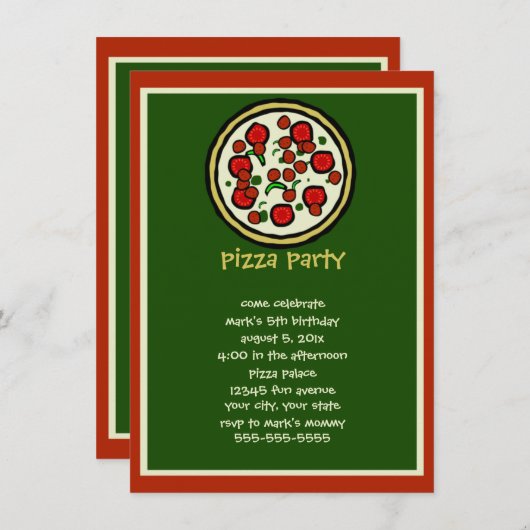 ピザパーティー誕生日招待状 招待状 (正面/裏面)