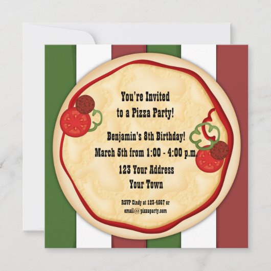 ピザパーティー誕生日招待状 招待状 (正面)