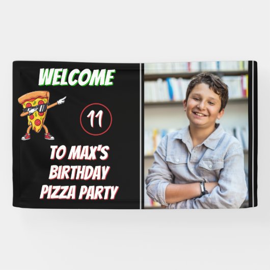 ピザパーティー誕生日楽しいピザスライス子供写真 横断幕 (横)