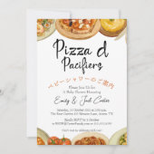 ピザパーティー赤ちゃんイタリアンシャワー食品水色 招待状 (正面)