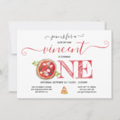 ピザパーティー1回目の誕生日モダン 招待状 (正面)