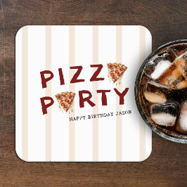 ピザパーティー キッズ誕生日 ストライプ スクエアペーパーコースター
