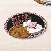 ピザパーティー、スタイル2 – ブラックコースターセット ラウンドペーパーコースター (アングル)