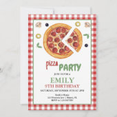 ピザパーティー、スライスおもしろい誕生日 招待状 (正面)