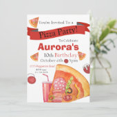 ピザパーティー、ピザ誕生日、おもしろいインビタのスライス 招待状 (スタンド正面)