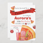 ピザパーティー、ピザ誕生日、おもしろいインビタのスライス 招待状 (正面/裏面)