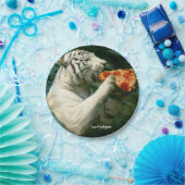 ピザパーティー-白いトラはピザを食べます ペーパープレート (パーティー)