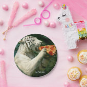 ピザパーティー-白いトラはピザを食べます ペーパープレート (パーティー)