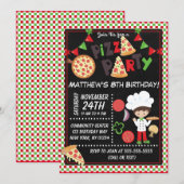 ピザパーティー 髪が茶色の男の子 キッズの誕生日パーティー 招待状 (正面/裏面)