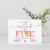 ピザパーティー 5歳の誕生日 現代の招待状 招待状 (スタンド正面)