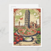 ピザピサイタリアヴィンテージトラベルイラストレーション ポストカード (正面/裏面)