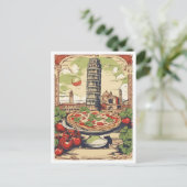 ピザピサイタリアヴィンテージトラベルイラストレーション ポストカード (スタンド正面)