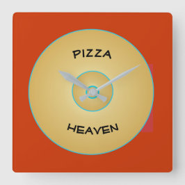 ピザピザ付き明るい赤い黄色>文字 スクエア壁時計