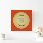 ピザピザ付き明るい赤い黄色>文字 スクエア壁時計 (ホーム)