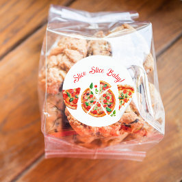 ピザピモダンザパーティースライスイタリアン赤ちゃんシャワー ラウンドシール