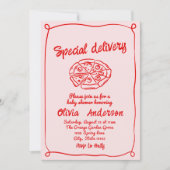 ピザピンク手引き特別配送ベビーシャワー 招待状 (正面)