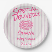 ピザピンク描の特別デリバリーベビーシャワー ペーパープレート (正面)