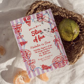 ピザファーストハンドドロースライスおもしろいフォト誕生日 招待状