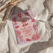 ピザファーストハンドドロースライスおもしろいフォト誕生日 招待状