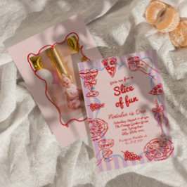 ピザファーストハンドドロースライスおもしろいフォト誕生日 招待状