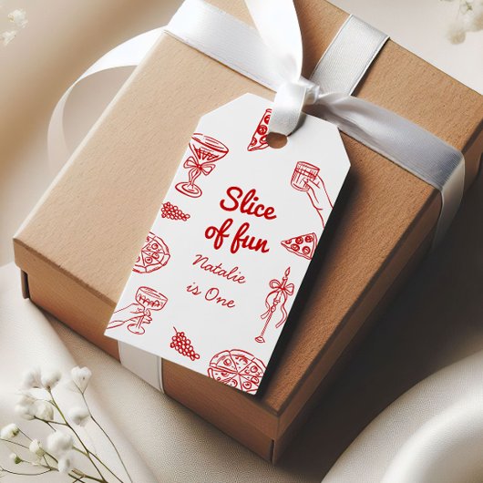 ピザファーストハンド書描スライスのおもしろい誕生日 ギフトタグ