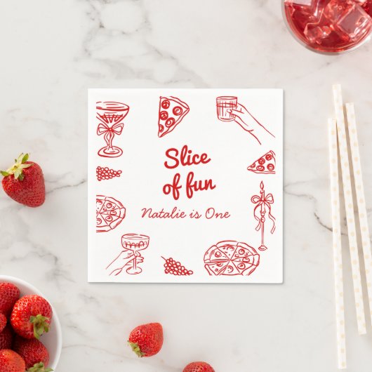 ピザファーストハンド書描スライスのおもしろい誕生日 スタンダードカクテルナプキン (インサイチュ)
