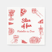 ピザファーストハンド書描スライスのおもしろい誕生日 スタンダードカクテルナプキン (正面)