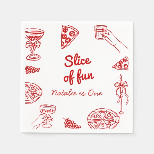 ピザファーストハンド書描スライスのおもしろい誕生日 スタンダードカクテルナプキン (正面)