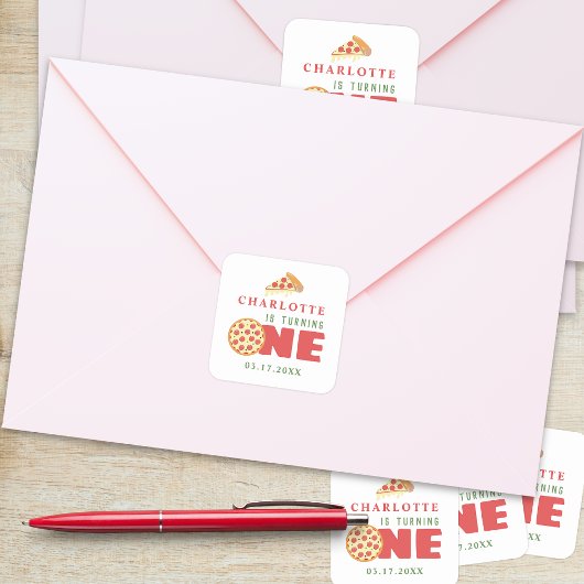 ピザフモダンミニマルァースト誕生日パーティカスタムー スクエアシール