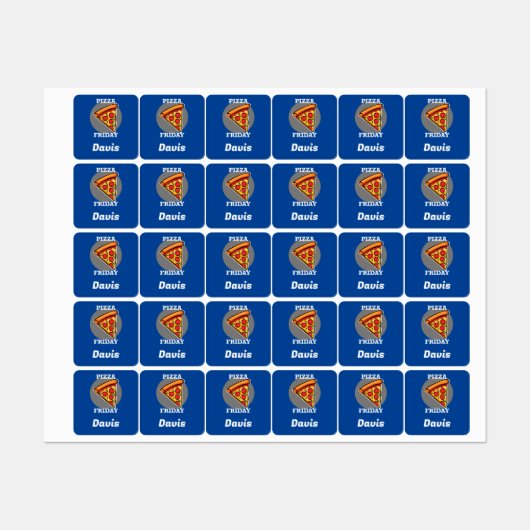 ピザフライデーデザイン – 小さな正方形の衣類ラベル ラベル (シート)