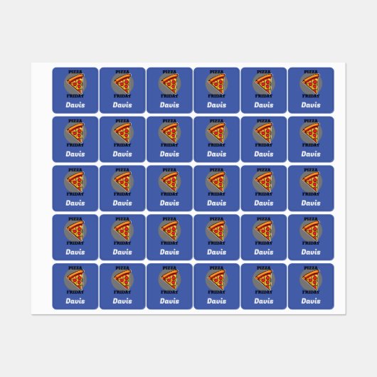 ピザフライデーデザイン – 小さな正方形の衣類ラベル ラベル (シート)