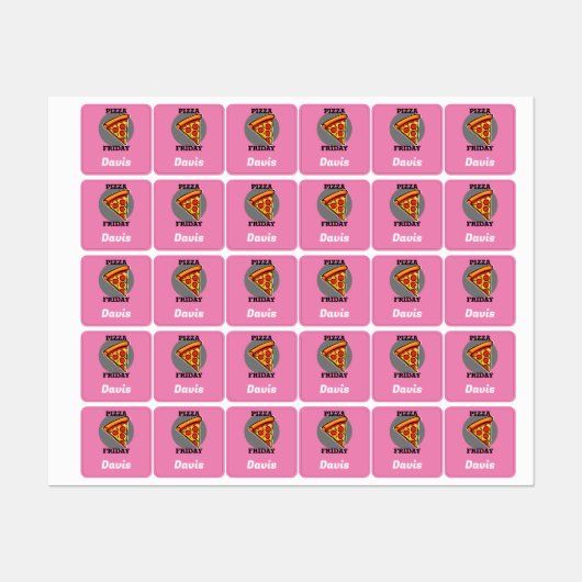 ピザフライデーデザイン – 小さな正方形の衣類ラベル ラベル (シート)