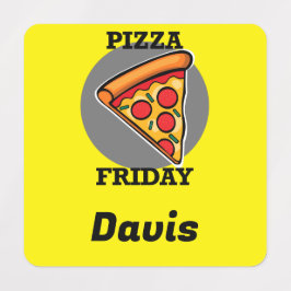 ピザフライデーデザイン – 小さな正方形の衣類ラベル ラベル