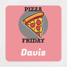 ピザフライデーデザイン – 小さな正方形の衣類ラベル ラベル