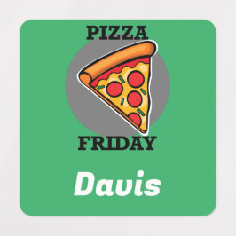 ピザフライデーデザイン – 小さな正方形の衣類ラベル ラベル