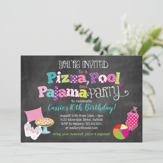 ピザプールパジャマパーティの招待状 招待状 (スタンド正面)