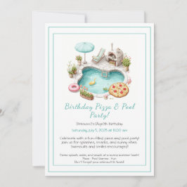 ピザプールパーティの招待状-おもしろいサマー誕生日 招待状